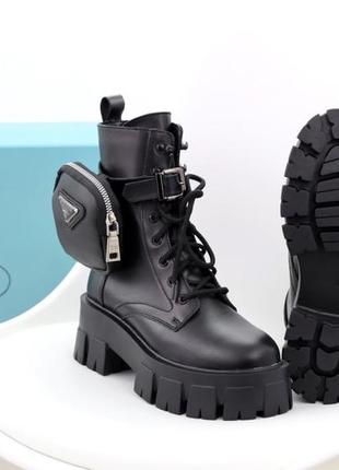 Женские ботинки prada black boots fur (зима, с мехом)5 фото