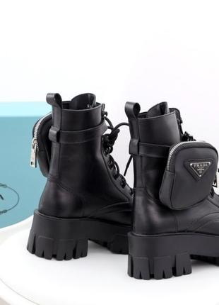 Женские ботинки prada black boots fur (зима, с мехом)3 фото