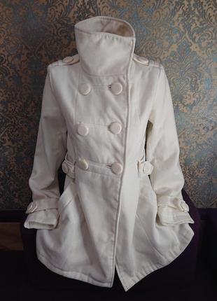 Женское красивое белое пальто куртка весна осень р.s/xs7 фото