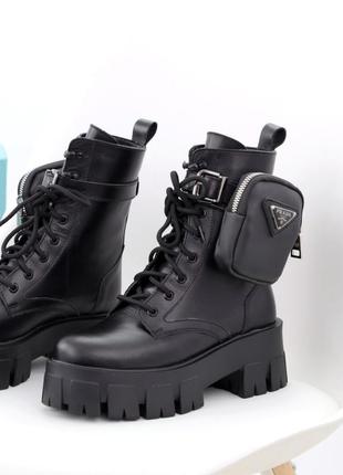 Женские ботинки prada black boots fur (зима, с мехом)
