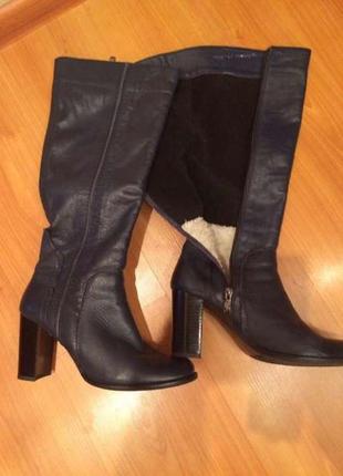 Польські чоботи, темно-синього кольору, шкіра, еврозима, р. 39