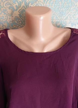 Женская блуза с кружевом цвет бордо р.46/48 блузка блузочка кофточка2 фото
