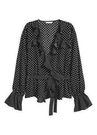 Блуза топ на запах з рюшами в горох якісна стильна чорна біла h&m1 фото