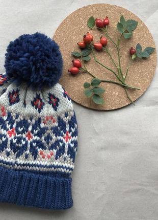 Стильная тёплая вязаная шапка/ стильна тепла шапуля у візерунок на девочку мальчика/жаккард