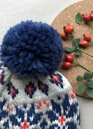 Стильная тёплая вязаная шапка/ стильна тепла шапуля у візерунок на девочку мальчика/жаккард