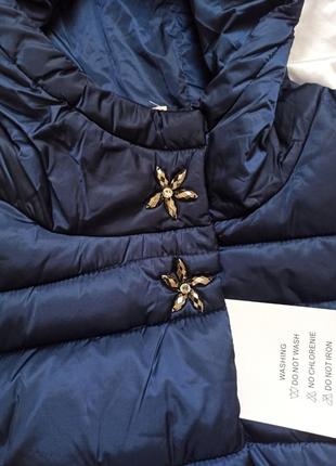 Темно синее пальто евро зима / демисезон / удлиненная куртка / курточка со страусиными перьями7 фото