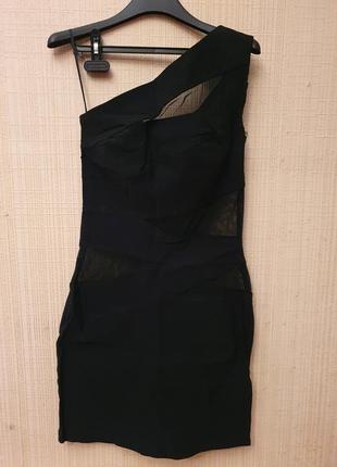 Платье на одно плечо, с полупрозрачными вставками, s-m