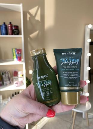 Шампунь та кондиціонер для жирної шкіри голови з олією чайного дерева beaver professional essential oil of tea tree2 фото