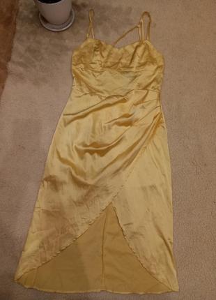 Сукня з розрізом на запах сатинова атласна на бретельках легенька на запах легкое сатиновое платье плаття атласное міді миди2 фото