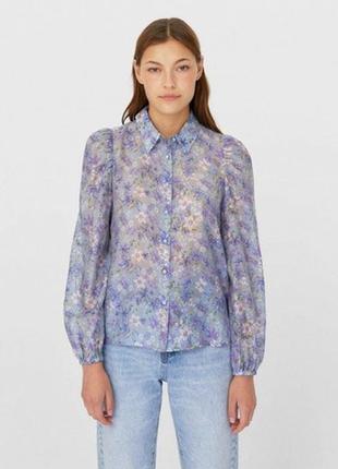 Нежная лавандовая блузка рубашка stradivarius с цветочным принтом блуза сиреневая цветочная романтическая2 фото