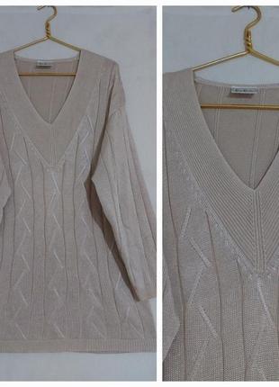 Удлиненный вязаный свитер ищ серебристой нити район, хлопок betty  barclay