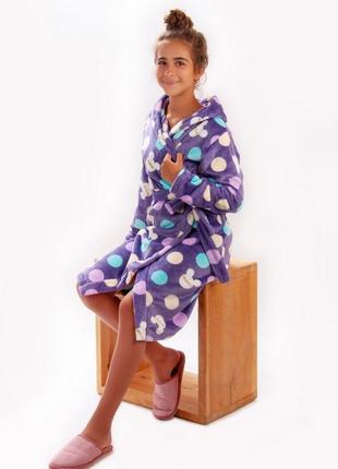 1040-24буз теплий халат для дівчинки з поясом бузковий тм авекс розмір 134 см