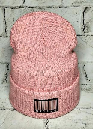 Шапка женская лопата рубчик пудра