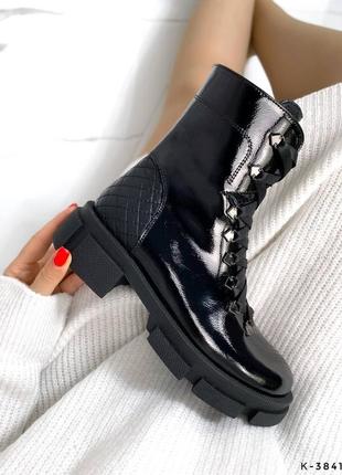 Шкіряні лакові черевики на шнурівці з натуральної шкіри кожаные лаковые ботинки натуральная кожа