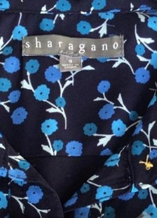 Миди платье рубашка в мелкий цветочный принт на темном фоне качественного французского бренда sharagano с коротким рукавом5 фото