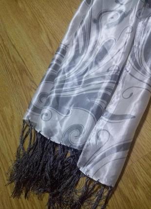 Атласный шарф,палантин,платок с бахрамой4 фото