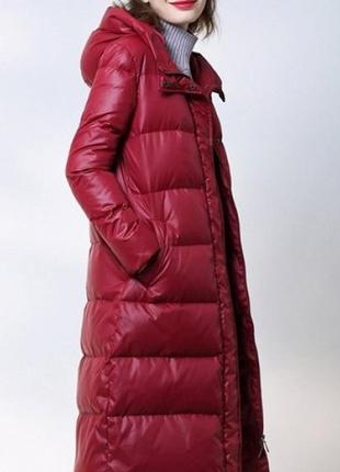 Жіночий бордовий пуховик-пальто3 фото