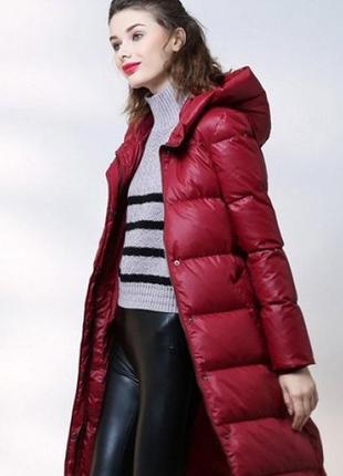 Жіночий бордовий пуховик-пальто4 фото