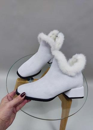 Шикарные дизайнерские замшевые ботинки с опушкой с норки цвет по выбору