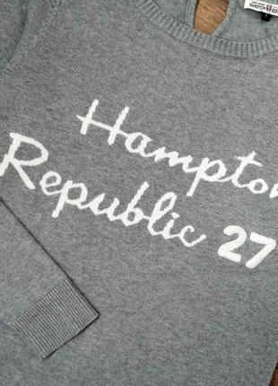 Серый хлопковый свободный свитер с надписью hampton republic 🌺4 фото
