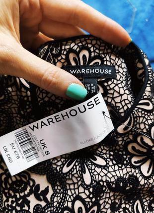 Warehouse платье бежевое черное новое приталенное с велюровым цветочным принтом5 фото