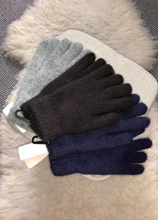 Шерстяные перчатки шерсть ангора коричневый серый синий тёплые грубые двойные2 фото