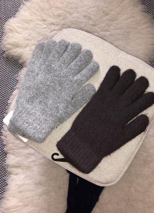 Шерстяные перчатки шерсть ангора коричневый серый синий тёплые грубые двойные1 фото