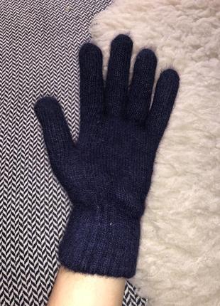 Шерстяные перчатки шерсть ангора коричневый серый синий тёплые грубые двойные9 фото