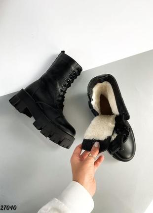 Женские массивные зимние кожаные ботинки натуральная кожа с мехом на молнии сапоги на высокой платформе зима берцы гриндерсы4 фото