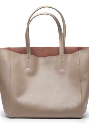 Жіноча шкіряна велика бежева сумка-шопер2 фото