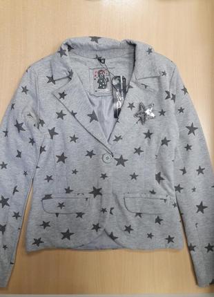Пиджак, детский, для девочки, серый, в звезды, d-zine jeans, размер 152, 158, 119641 фото