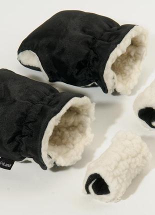 Муфты рукавички poland (польша) черные теплые для рук мамы на коляску на натуральной овчине любой коляски з
