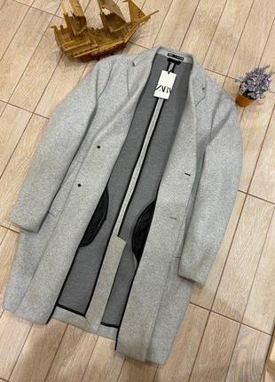 Мужское пальто zara, длинное светло серое пальто, осеннее пальто, демисезонное пальто6 фото