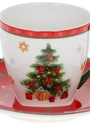 Чашка з блюдцем "з різдвом" 220 мл, порцелянова