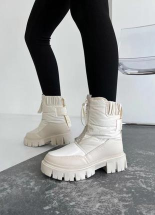 🪐 женские ботинки из текстиля на молнии впереди, бежевого цвета, зима, размер от 36-41 см1 фото