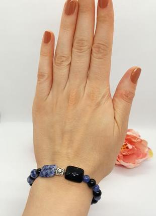 ⚫️💙 оригинальный двухцветный браслет натуральный камень агат и содалит6 фото
