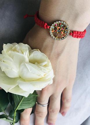 Плетений браслет оберег червона нитка із символом дерево життя