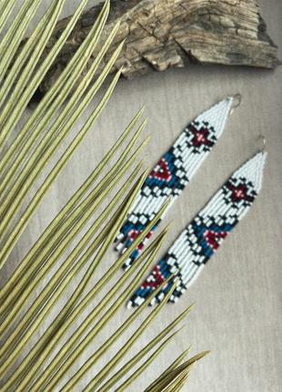 Бісерні українські вироби ручної роботи, прикраси з бісеру, сережки орнамент2 фото