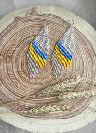 Українські вироби з бісеру, патріотичні сережки бісерні прикраси, жовто сині