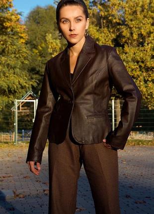 Классический натуральный кожаный кожа коричневый пиджак жакет оверсайз2 фото