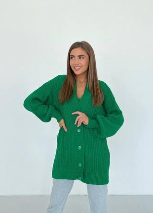 В'язаний жіночий кардиган з топом зелений кофта тепла2 фото