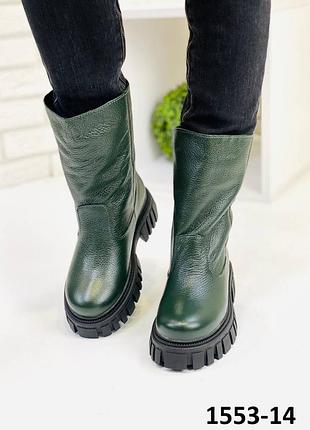 Чоботи жіночі зимові шкіряні смарагд зелені