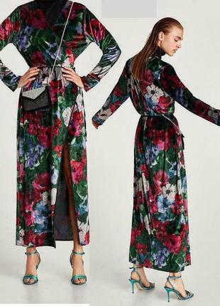 Шикарное велюровое кимоно от zara, накидка яркая на запах4 фото