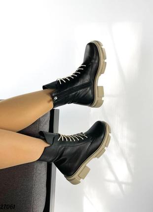 Женские зимние стильные кожаные сапожки на молнии натуральная кожа с мехом черные беж бежевые ботинки сапоги зима7 фото
