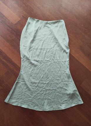 Мятная атласная юбка-миди-комбинация а3 фото