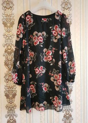 Стильное лёгкое нарядное платье, чёрное платье в цветах, сукня