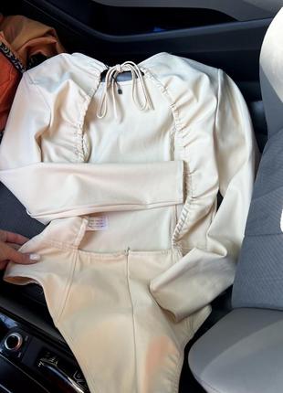 Премиум бежевый боди блузка с открытой спиной zara9 фото
