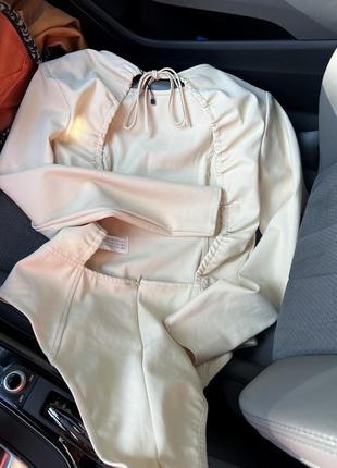 Премиум бежевый боди блузка с открытой спиной zara8 фото