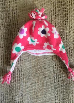Флисовая демисезонная розовая шапка шапочка в цветы mothercare на 3-6 лет