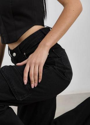 Стильні джинси фасону "карго"
вільний крій черные свободные трендовые хлопок трикотаж2 фото